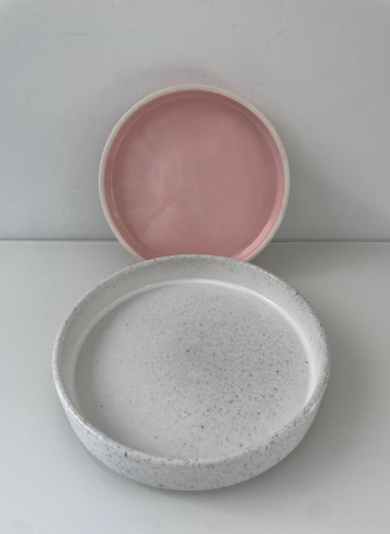 Image 1 of Keramieken Schalen Set 2 Wit Roze Glazuur