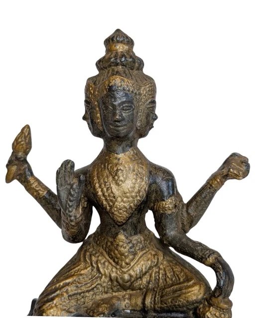 Vuurverguld bronzen viergezichtige Brahma – India, 18e–19e eeuw – Beeldhouwkunst (photo 7 of 9)