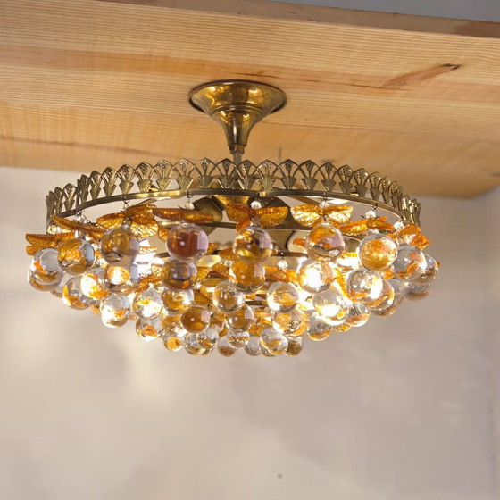 Plafonnier italien Murano, 1950, Lustre vintage, Verre, Laiton, Multicolore, Mid Century Modern (photo 14 sur 21)