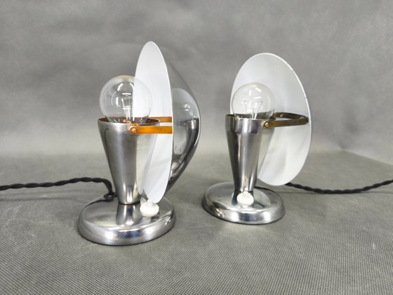 Image 1 of Pair Bauhaus Chrome Adjustable Table Lamps, 1930s Czechoslovakia