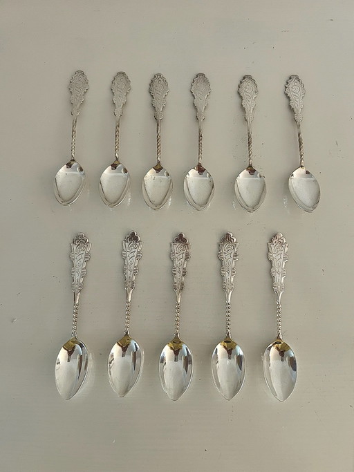 11x Antique Frisian silver-plated sugar spoon Niekerk &GERO