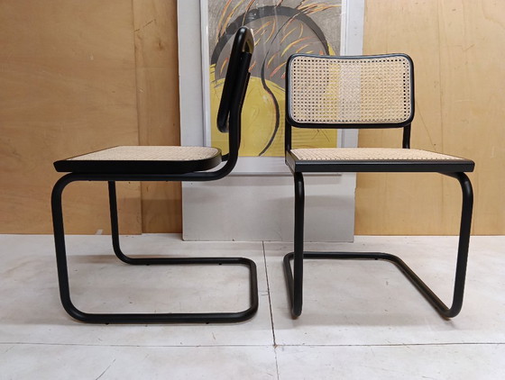 Image 1 of ALIVARMVSEVM 104. SET of 2 CESCA B32 Chairs (NEW) in Black Frame Limited Edition 