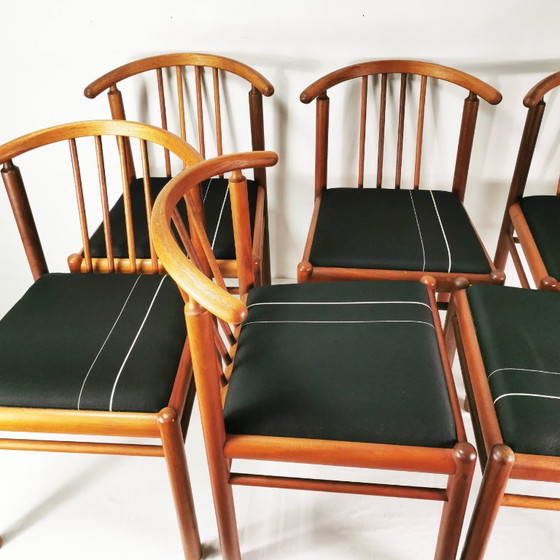 Set of 6 teak chairs, Mid-Century, Denmark, 1970s. – Dining chairs, Textile, Wood (photo 6 of 18)
