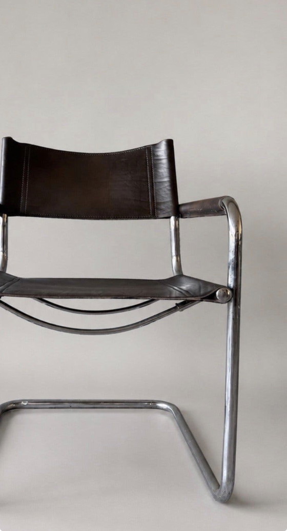 Image 1 of 6 vintage Mart Stam S34 armchairs for Linea Veam, Italy, dark chestnut brown leather