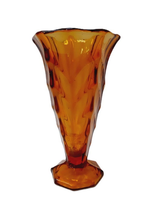Vaso ottagonale in vetro ambrato Art Déco