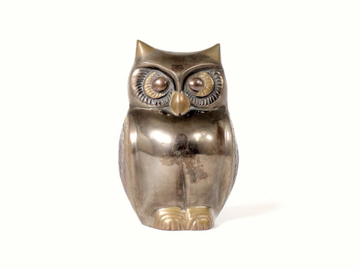 Vintage Mixed Metal Owl Figurine, Brass Bronze Copper, Indian Handcraft 1970s