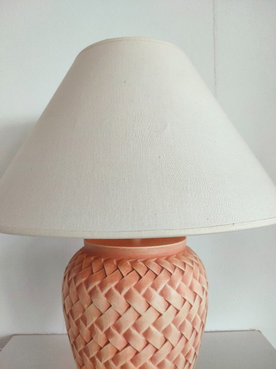 Image 1 of Vintage Danish ceramic table lamp with woven/braided motif