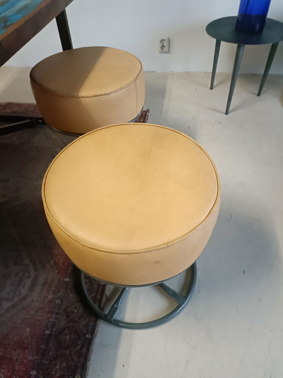 Image 1 of Cognac brown leather pouf