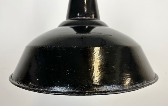 Image 1 of Industrial Black Enamel Factory Lamp with Cast Iron Top, 1960s