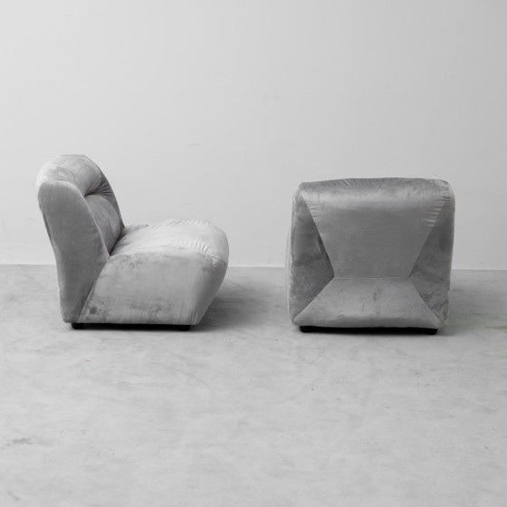 Paar vintage loungefauteuils in grijs fluweel – Jaren 70 design – Stoelen / fauteuils, Velvet (photo 10 of 10)