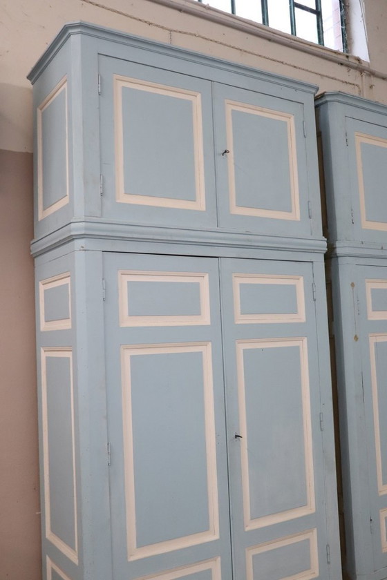 Image 1 of Antieke kledingkasten van gelakt sparren- en populierenhout, Italië, 19e eeuw