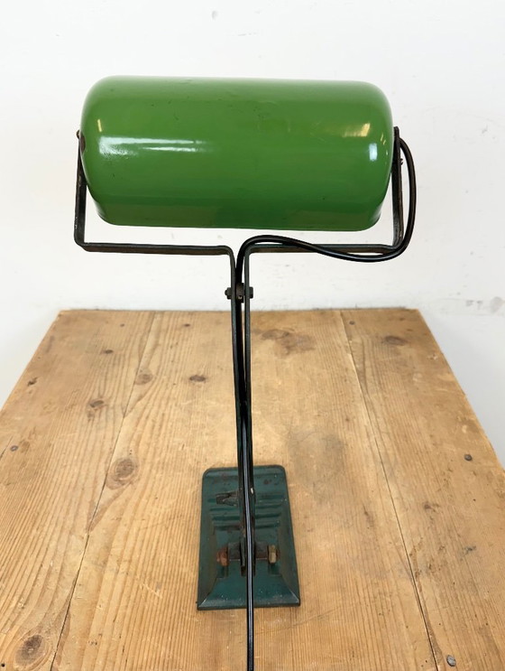 Image 1 of Vintage Green Enamel Bank Lamp, 1950s