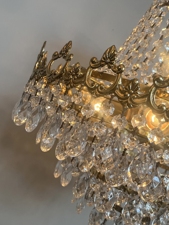 Image 1 of Xl chandelier crystal pendants bronze frame vintage