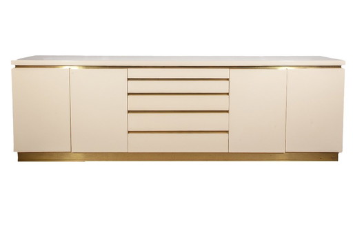 White Lacquer and Brass Sideboard by Jean Claude Mahey, 1980s