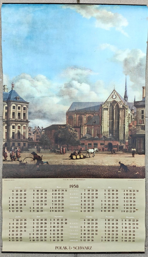 Calendario annuale Polak & Schwarz del 1958. 96 cm x 55 cm. – decoratieve objecten, Metal, Paper