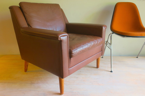 Image 1 of Mid Century Leren Loungestoel, Denemarken 1960