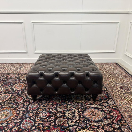 Large Brown Chesterfield Footstool & Pouf – Footstools & poufs, Leather, Wood (photo 2 of 6)