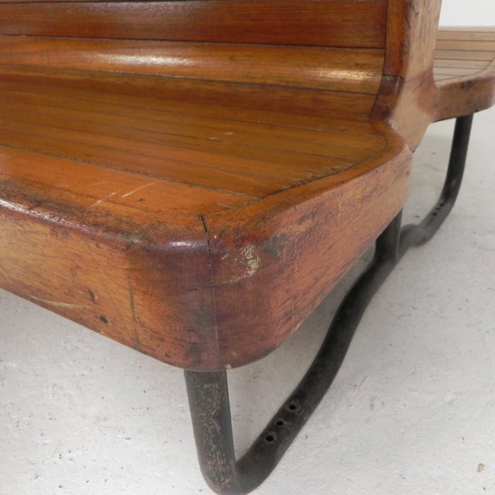 Image 1 of Double-sided teak train bench, 1930s