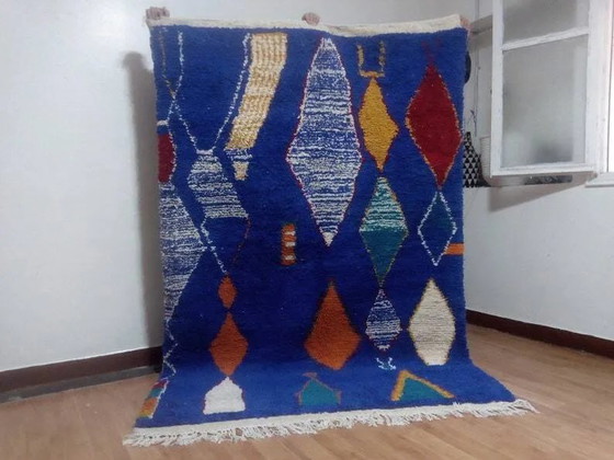 Tappeto di design berbero - tocco blu - tappeto marocchino fatto a mano - 241x165 cm – Tappeti, Wool, Cotton (photo 6 of 6)