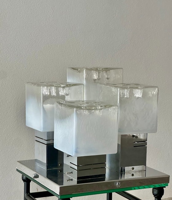 Image 1 of Mid-Century Brutalist Flush Mount by Gaetano Sciolari – Ice Glass – 1970s