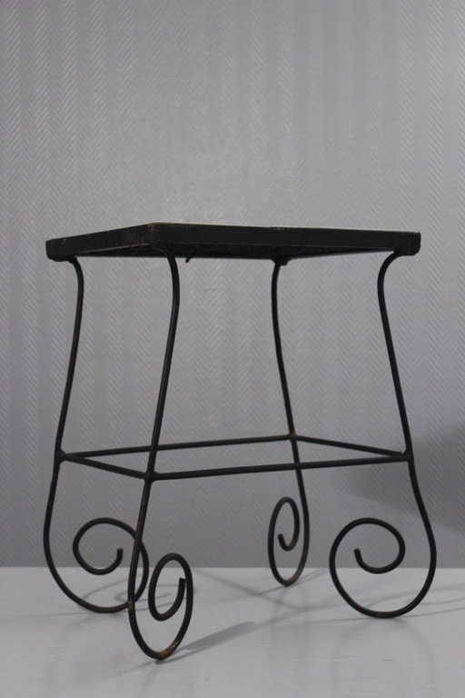 Vintage wrought iron and ceramic tile side table, 1950s design