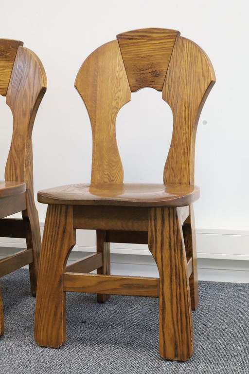 Set di 8 sedie da pranzo brutaliste in legno, anni '70