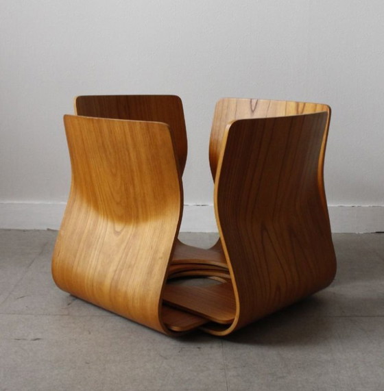 Image 1 of Tendo Mokko Plywood Zaisu Floor Chairs 4pcs Japanese Ryokan Style Vintage