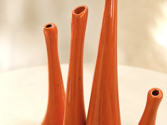 Image 1 of Antonia Campi vaas voor Società Ceramica Italiana Laveno, jaren 50, vintage oranje keramische vaas, Italiaans design