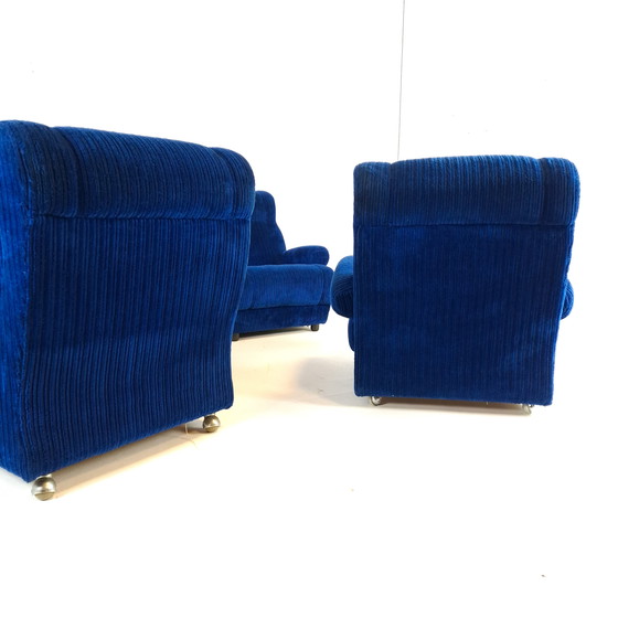 Image 1 of Canapé modulable vintage 6 pièces en velours côtelé bleu roi