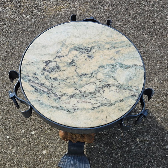 Image 1 of French Vintage Jean Maurice Rothschild - Marble Table - Forged Iron Table - Neoclassical Style- 50s