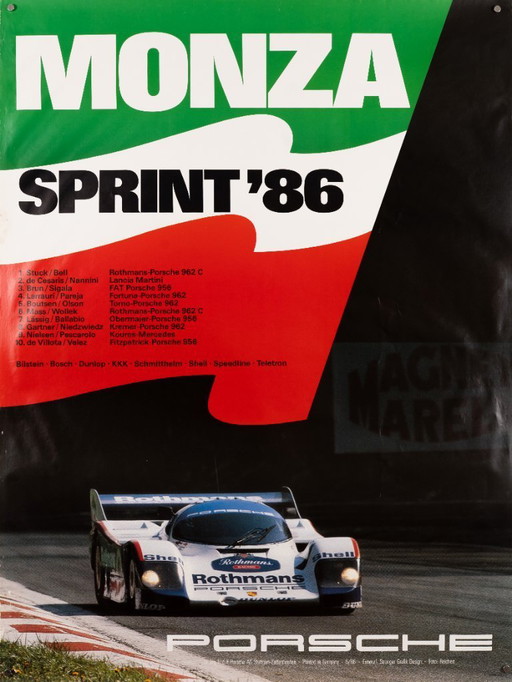 Porsche Monza Sprint – 1986 – Poster originale vintage Porsche – Motorsport anni '80 – 102x76 cm