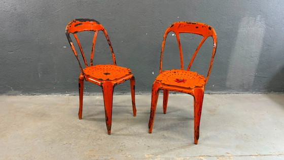 Image 1 of Set aus 2 industriellen Esszimmerstühlen aus Metall von Joseph Mathieu, lackierter Stahl, 1920er Jahre, Frankreich