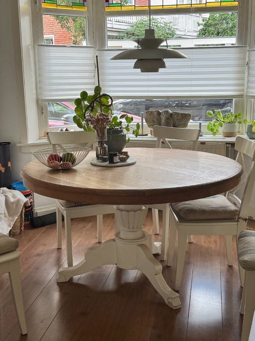 Round teak dining table – eettafels, Wood