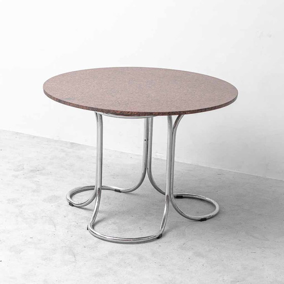 Vintage Giotto Stoppino Style Round Table in Marble and Chromed Metal – 70s – Conference table (photo 4 of 10)
