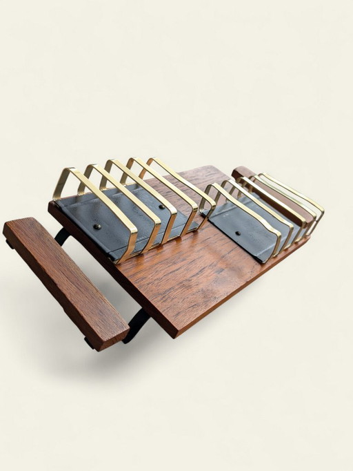 Vintage toast rack from the 1960s | Brass & teak | Mid-century breakfast accessory | Retro design kitchen decor