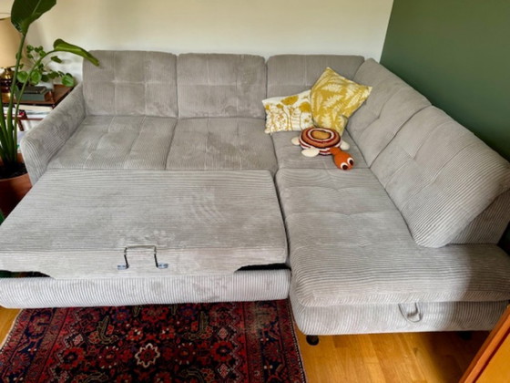 Image 1 of Corner sofa bed L-shape cord light gray - 2 years old, like new