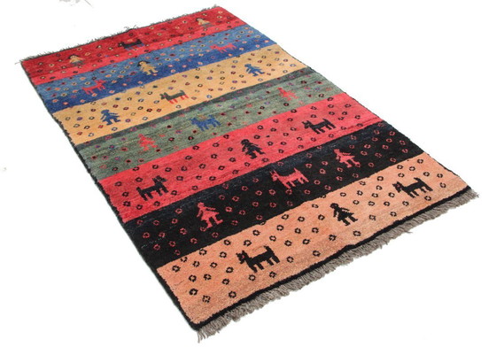 Image 1 of Alfombra oriental persa original Gabbeh Ghashghai, 162 cm x 105 cm, antigua, natural