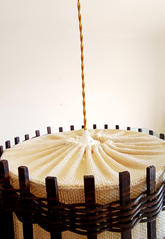Image 1 of Lámpara colgante de madera y arpillera, 1970