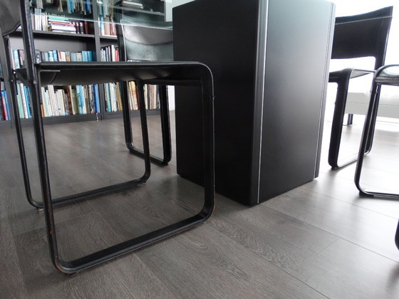 Image 1 of Table de salle à manger en verre avec 4 chaises en cuir