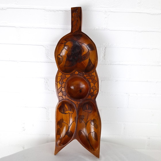 Image 1 of Vintage wooden snack bowl with compartments, 1970s