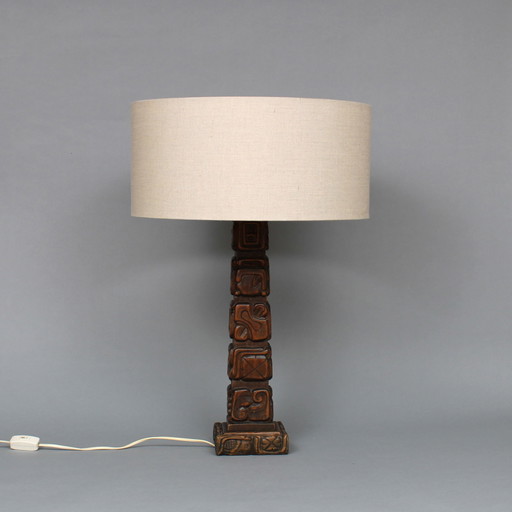 Temde Leuchten - type 75 - mahogany lamp base, hand-carved in Honduras in the style of a Mayan totem pole- 1960s