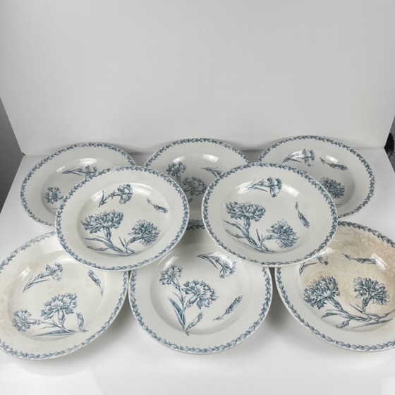 Image 1 of Set of 8 soup plates, "Oeillet" pattern, KG Lunéville, ironstone, 19th century