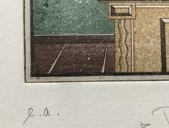 Image 1 of Colored etching in a beautiful frame. Hear, see, and be silent.