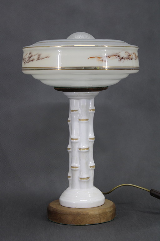 1940S Restored Ceramic Table Lamp With Glass Shade