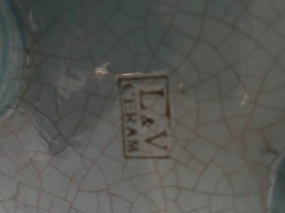 Image 1 of Gran puma de cerámica, intacto, turquesa, original Art Déco 1920-1939 L&V Ceram