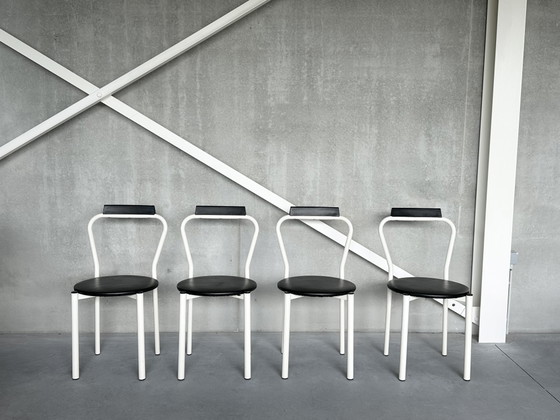 Vintage Postmodern Dining Chairs (4) – Metal, Skai (photo 6 of 7)