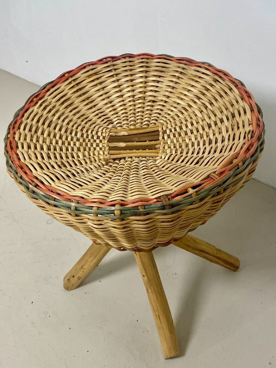 Image 1 of Rattan stool – Vintage 1970s