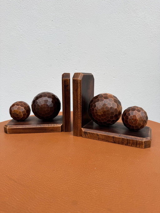 Serre livres boules bois facetté anciens