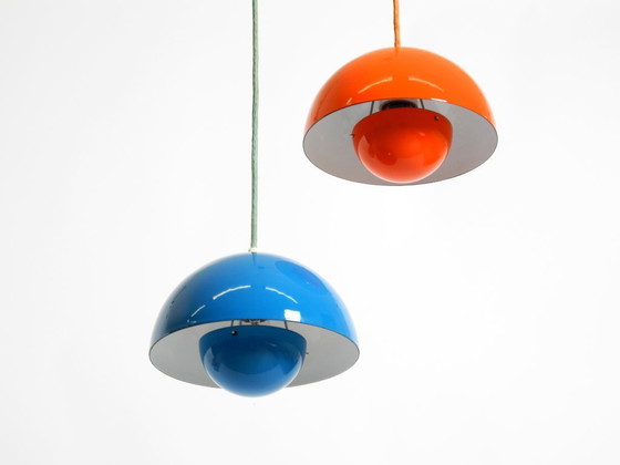 Image 1 of Original enamelled double shade Flower Pot pendant lamp by Verner Panton for Louis Poulsen Denmark