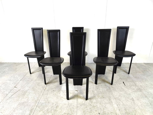 6 sedie da pranzo vintage in pelle nera